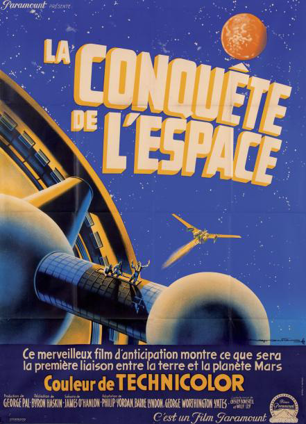 756 € Roger Soubie (1898-1984), affiche du film La Conquête de l’espace (1955), de Byron Haskin, imp. Cinémato, Paris, 160 x 120 cm. Drouot, 6 octobre