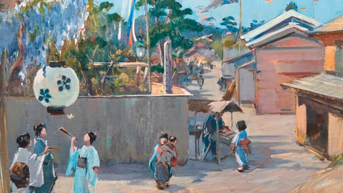Louis Dumoulin (1860-1924), Japon, scène traditionnelle animée aux cerfs-volants... Louis Dumoulin du côté de l’Asie