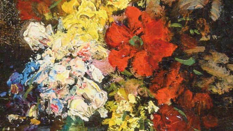 Adolphe Monticelli (1824-1886), Bouquet de fleurs, huile sur panneau, 31 x 22 cm.... Le coloriste préféré de Van Gogh