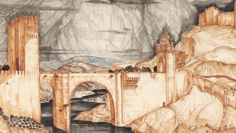 André Maire (1898-1984), Le Pont sur le Tage à Tolède, huile sur toile, 164 x 185 cm.... Une escale en Espagne
