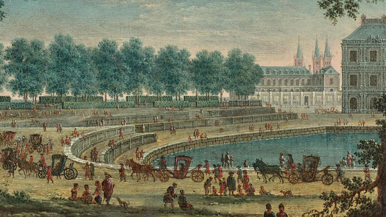 Charles-Léopold Grevenbroeck (? -1758), Vues des jardins du Luxembourg, deux huiles... La campagne à Paris