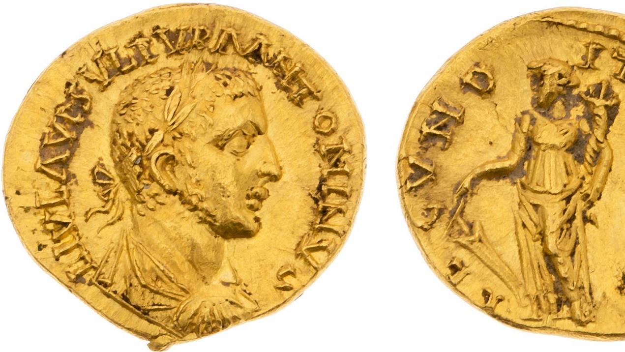 Emèse, Uranius Antonini (253-254). Aureus au profil lauré, drapé et cuirassé, au... Excellente note