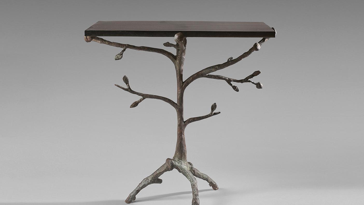 Diego Giacometti (1902-1985), "Tree" model pedestal table, bronze with brown patina,... Tree of Life 