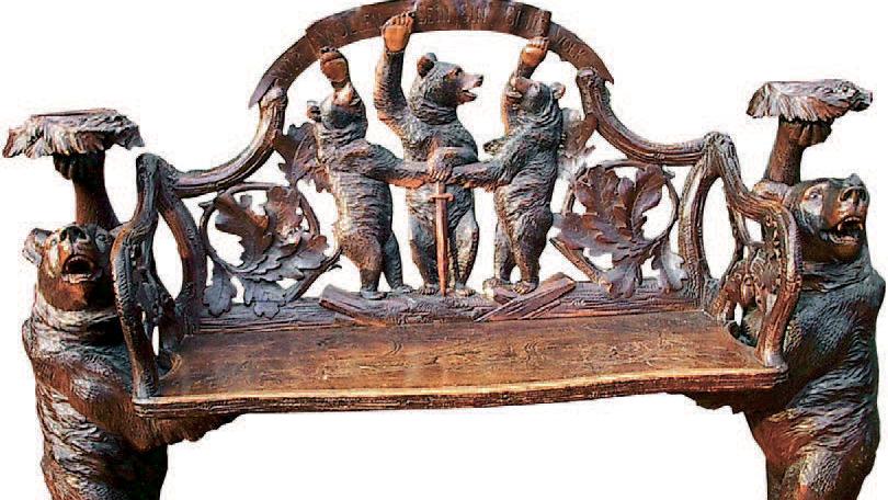 Banc aux ours en bois sculpté.L’Isle-Adam,23 mars 2005.11 900 € Le style Forêt-Noire