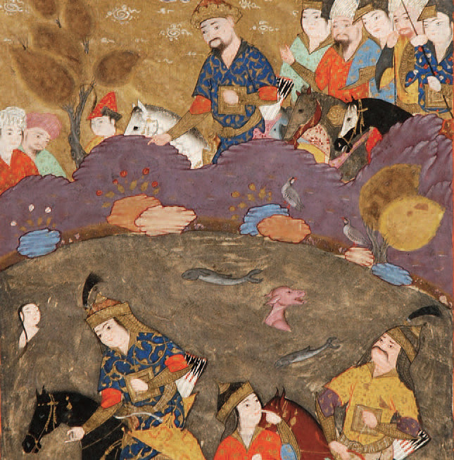 Épisode du Shâh Nâmeh de Firdousi (détail), Iran, art safavide, seconde moitié du XVIe siècle, 26 x 13 cm.Rouen, 15 juin 2008. Bernard d’Anjou SVV. Mm