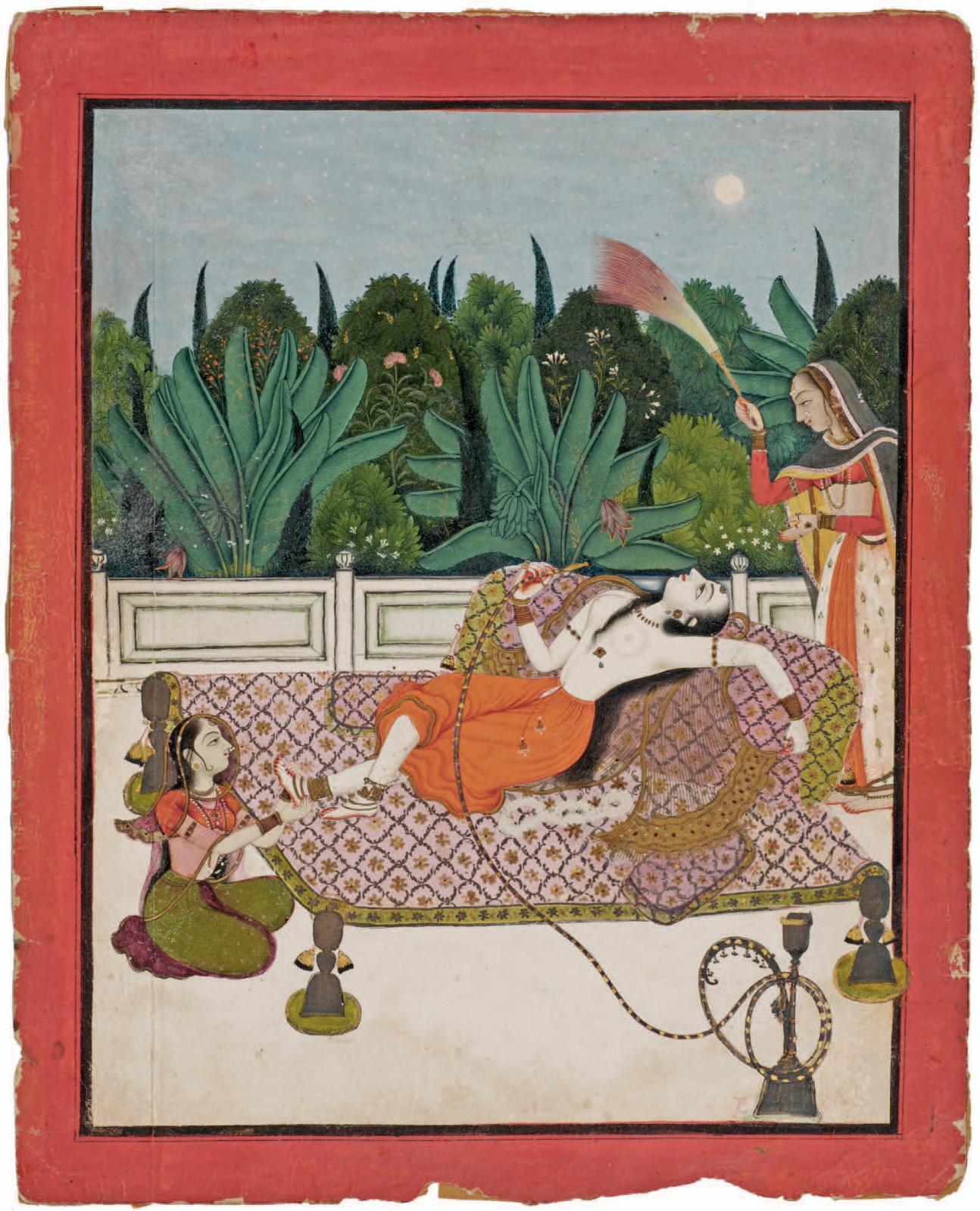 «Souffrance de la séparation», page d’album, Rajasthan, Bundi, vers 1780, dim. peinture 20 x 25,3 cm. Drouot-Richelieu, 12 décembre 2007. Pescheteau-B