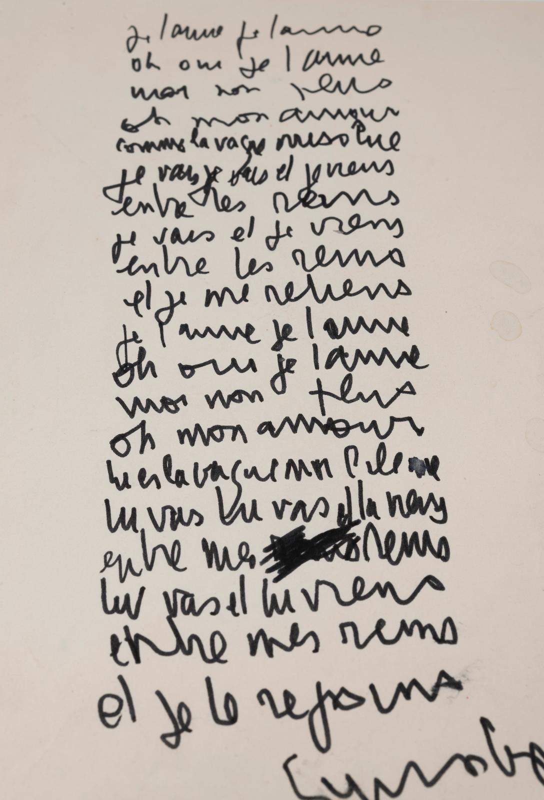 Serge Gainsbourg (1928-1991), Je t’aime moi non plus, manuscrit autographe signé {1967}, une page in-4° à l’encre. Adjugé : 123 500 €