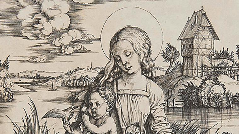 Albrecht Dürer (1471-1528), La Vierge au singe, 1498, burin, 19 x 12,3 cm. Adjugé :... Dürer en maturité