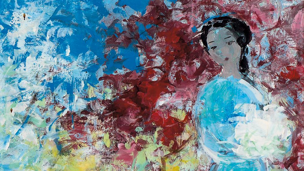 Vu Cao Dam (1908-2000), Conversation, deux élégantes dans un jardin, huile sur toile,... Deux élégantes, Joseph Garibaldi et un diamant