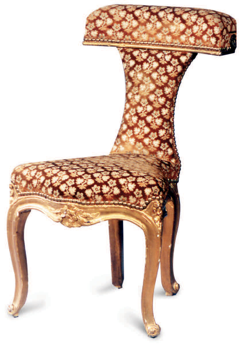 Chaise ponteuse en bois redoré, époque Louis XV, marquée «Sa 35 48» ou «3948», 75 x 42 cm.Paris, Jean-Marc Delvaux, 29 juin 2005.1 430 € frais compris