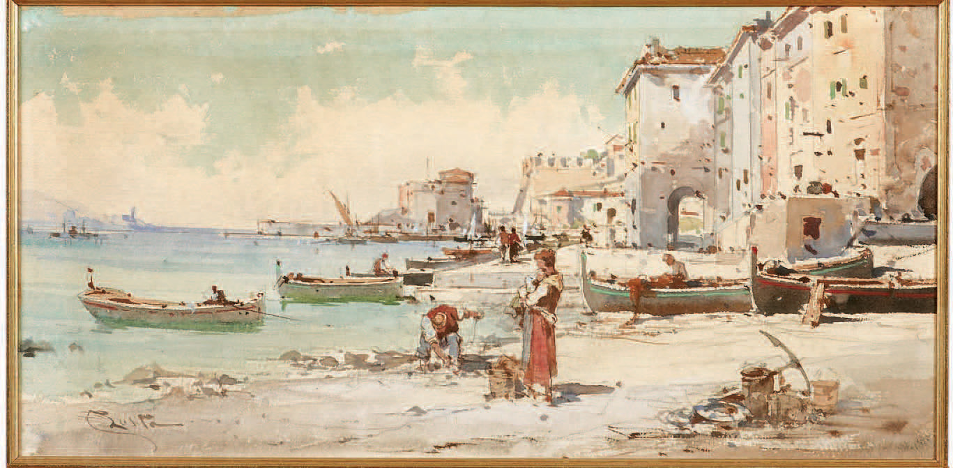 Emmanuel Costa (1833-1921), Vue du port de Villefranche,aquarelle signée en bas à gauche, 18,5 x 37 cm.Nice, Hôtel des ventes Nice Riviera, 4/12/2004.