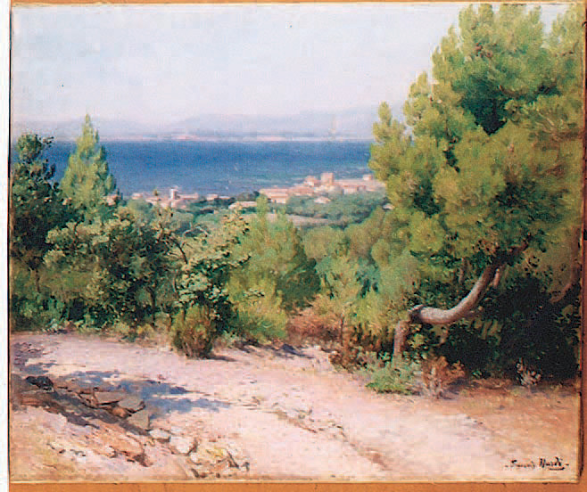 François Nardi (1861-1936),Bord de mer méditerranéen, toile signée, 54 x 65 cm.La Rochelle, Lavoissière-Gueilhers,La Rochelle, SVV, 19/6/2004.4 150 €.