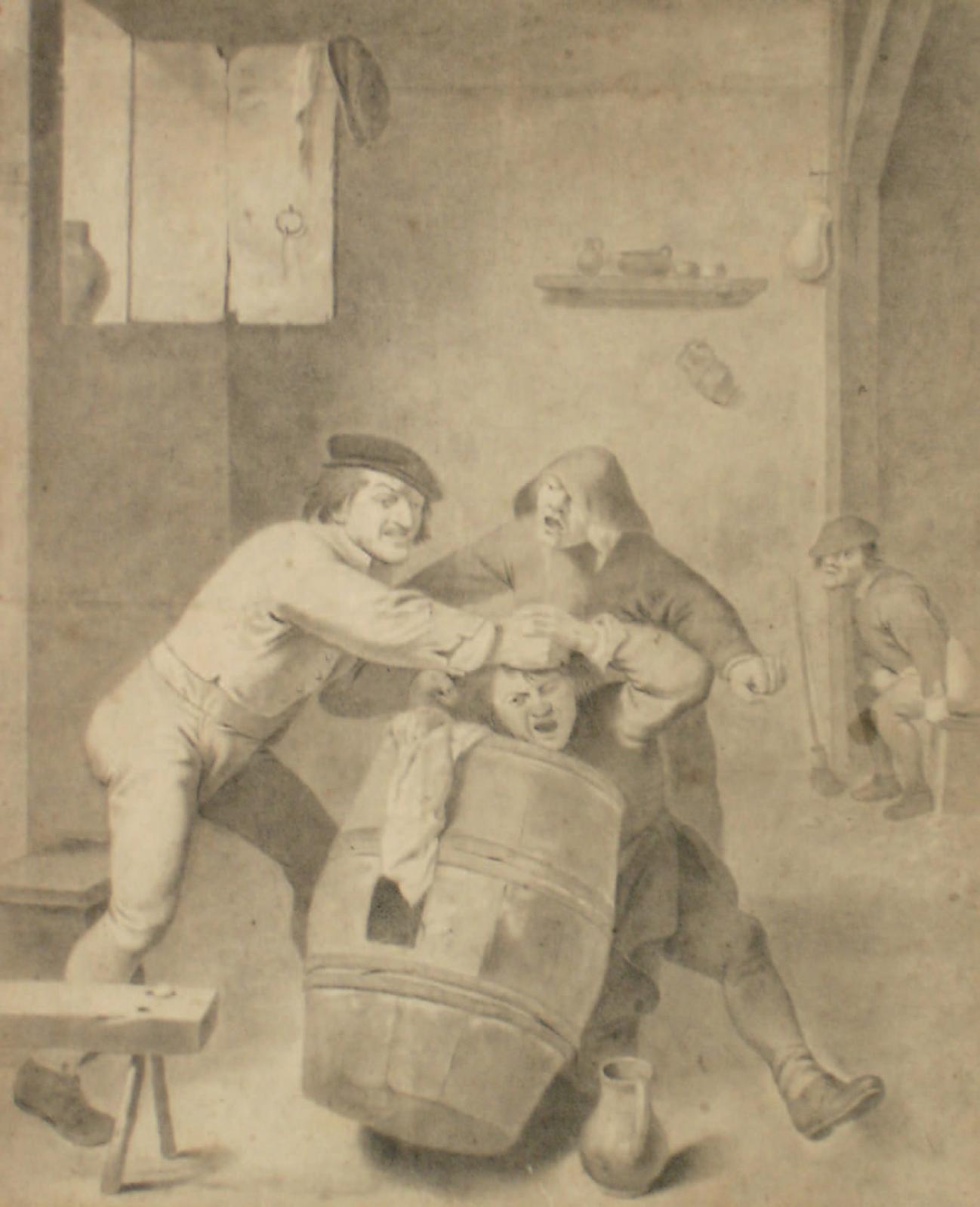 D’après David Teniers II, La Rixe, scène de taverne, d’une paire de dessins, 35 x 25,5 cm, XIXe siècle.Cheverny, 10 juin 2007. Rouillac SVV.330 euros 