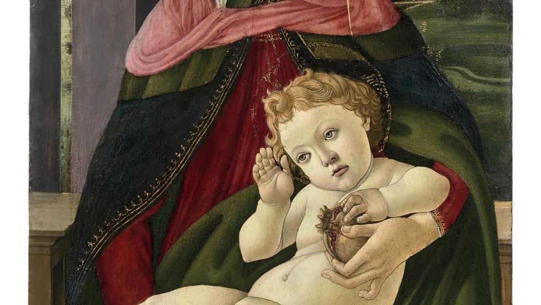 Sandro Botticelli (1445-1510) et son atelier, Vierge à l’Enfant à la grenade, panneau... Sandro Botticelli, la beauté de l’âme