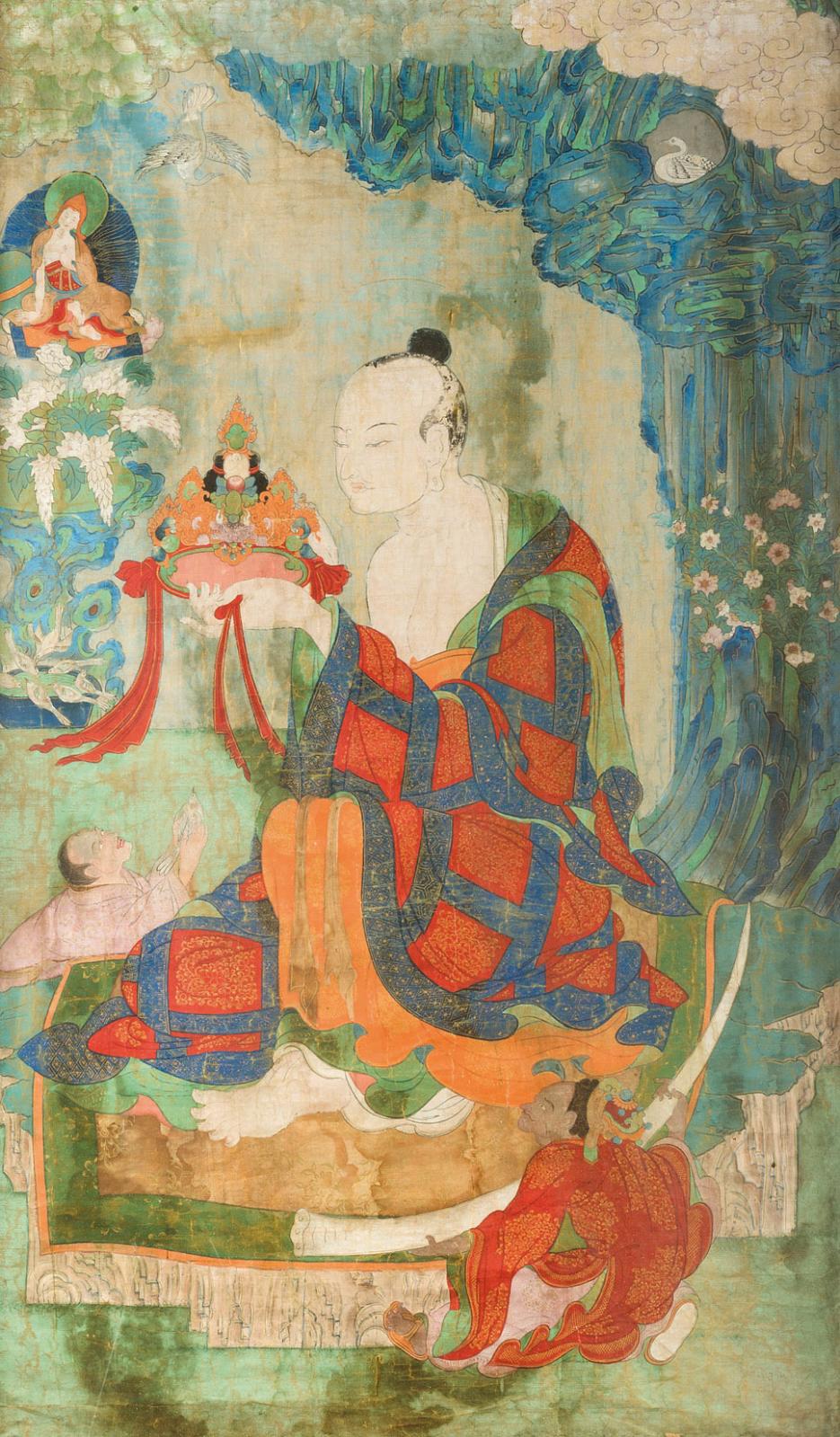Chine XVIIe-XVIIIe siècle. Peinture bouddhique, encre et couleurs sur toile, représentant le luohan Rahula, 104 x 63 cm. Adjugé : 18 450 €