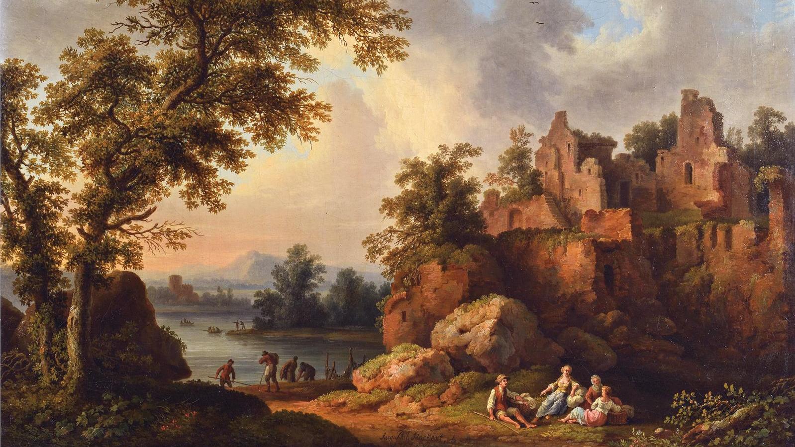 Jacob Philipp Hackert (1737-1807), Paysage avec ruines, 1767, huile sur toile, signé... Hackert à l’heure française