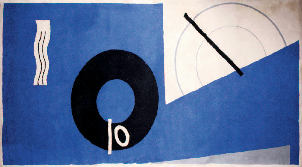 Paul Klee (1879-1940), Bleu-rouge, tapis en laine, signé au dos, édition Marie Cuttoli et Lucie Weill, 150 x 185 cm. Bruxelles, salle des beaux-arts, 