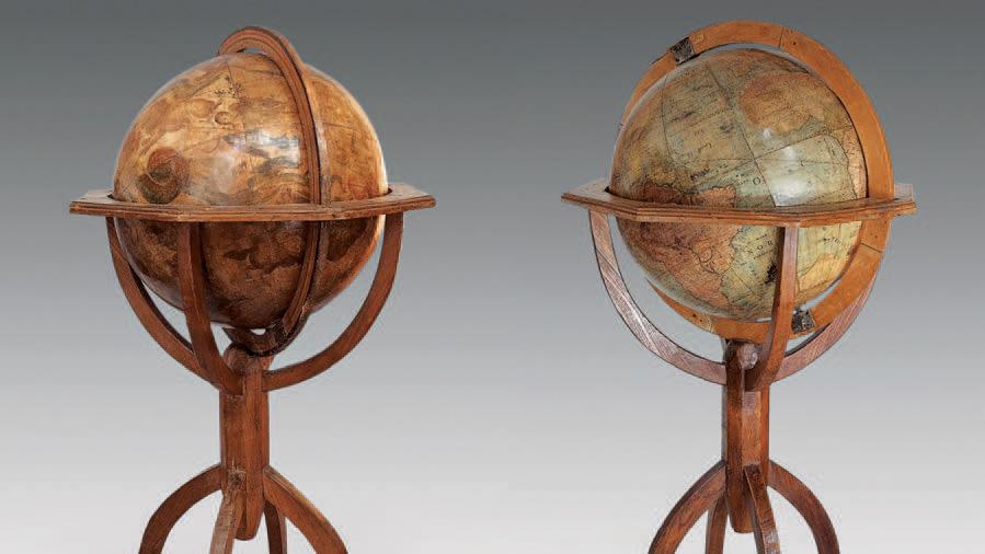 Vincenzo Coronelli, paire de globes de parquet, 1686, h. 118, l. 66 cm, diam. 50 cm.... Le mariage de la sience et de l'art : les globes