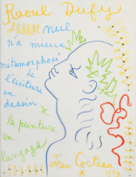 Profil d’Orphée Laure, crayons de couleur sur papier, 1959, 26,5 x 20,5 cm, collection Gérard Oury.Paris, Hôtel Dassault, 21 avril 2009. Artcurial SVV