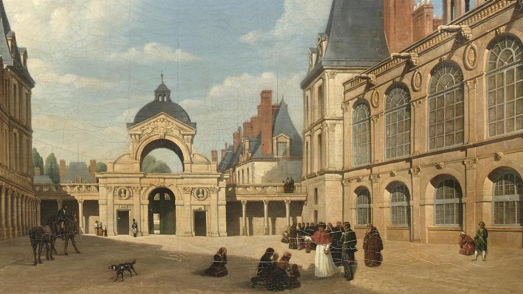 Pierre Achille Poirot (1797-1852), Vue topographique et historique du château de... Fontainebleau et les armes