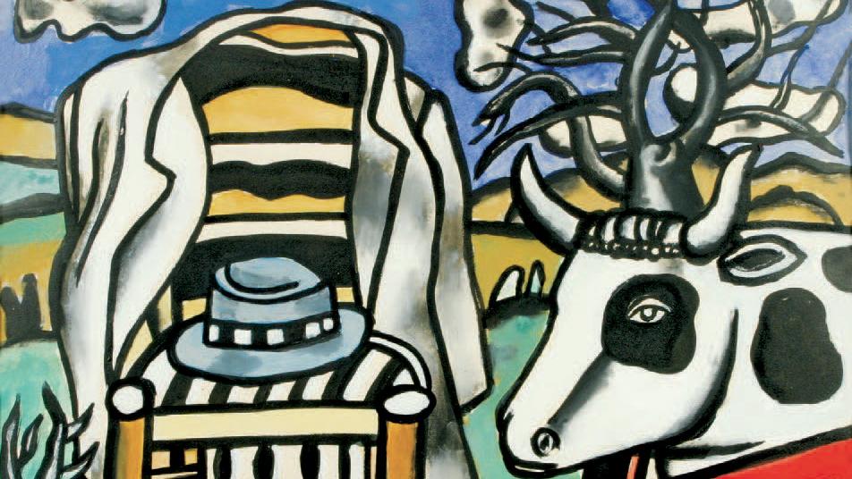 Fernand Léger, Chaise, chapeau et vache dans un paysage, gouache sur papier, 1952,... Le poids des formes le choc des couleurs 
