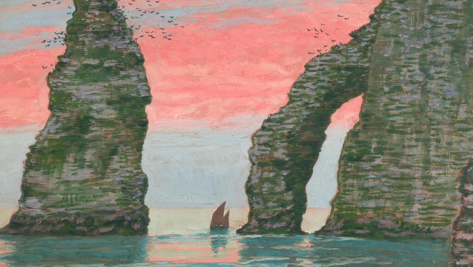 Jean-Francis Auburtin (1866-1930), L’Aiguille d’Étretat, ciel rouge, vers 1898-1900,... Frères de paysage 