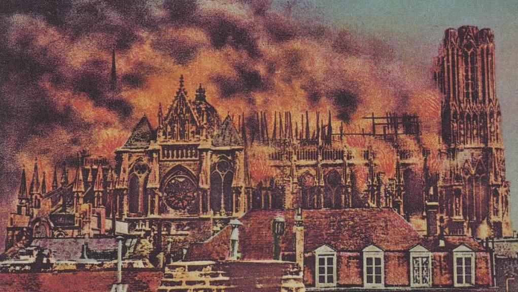 Couverture de La Cathédrale incendiée par Thomas W. Gaehtgens, 1914. Le temps des cathédrales
