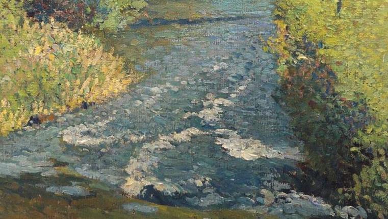 Henri Martin (1860-1943), Le Ruisseau, vers 1926, huile sur toile, 107 x 80 cm. Estimation :... Et au milieu coule la rivière