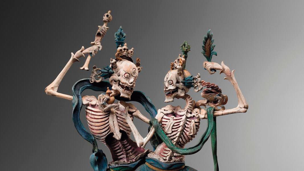 Mongolie, XVIIIe-XIXe siècle. Squelettes dansant, dits «Citipati», bois, h. 39 cm.... Bruxelles, capitale des cultures du monde