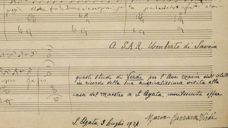 Giuseppe Verdi (1813-1901), manuscrit autographe de quatre pages in-folio pour son... Création pour la Scala de Milan