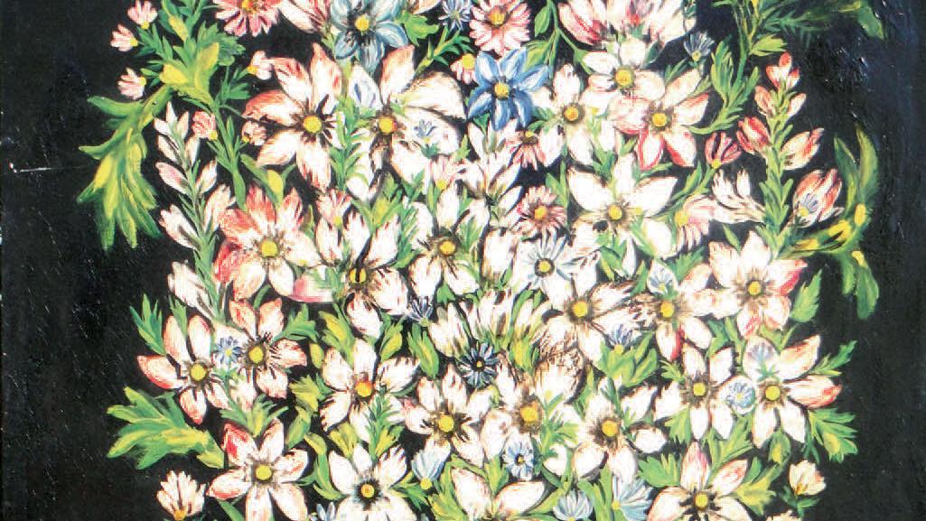 Séraphine de Senlis (1864-1942), Bouquet champêtre, huile sur toile, 100 x 65 cm.... Divines fleurs