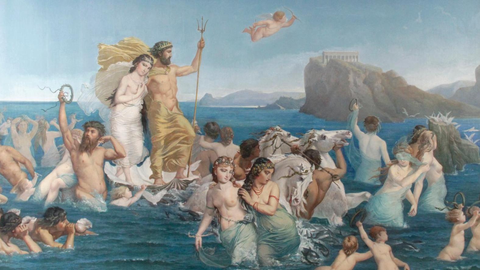 Alexandre Desgoffe (1805-1882), Le Triomphe de Neptune et Amphitrite, huile sur toile,... Un triomphe signé Desgoffe