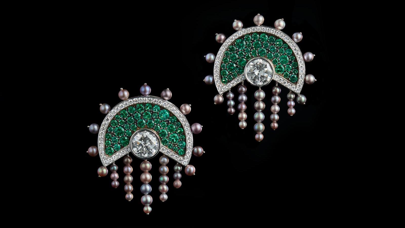Lampiao earrings by Racine Geneva, white gold, black gold, diamonds, emeralds, natural... GemGeneve 2019: A Springboard Event Returns