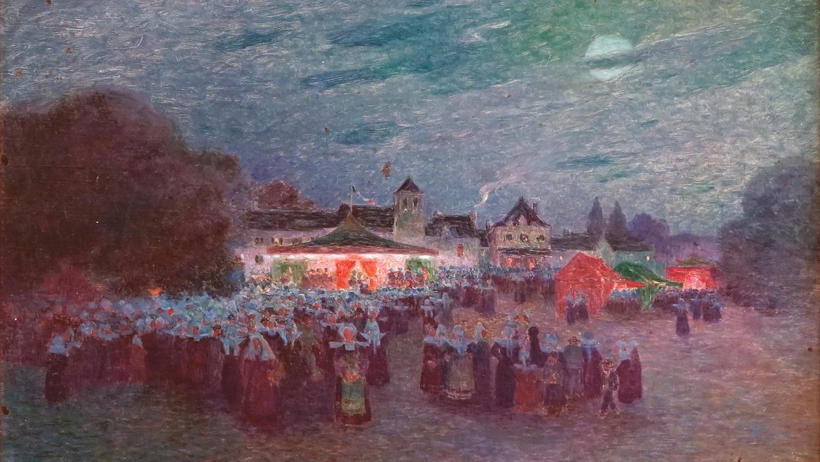 Ferdinand Loyen de Puigaudeau (1864-1930), Manège au clair de lune, huile sur toile,... Un soir de fête dans la Bretagne d’antan