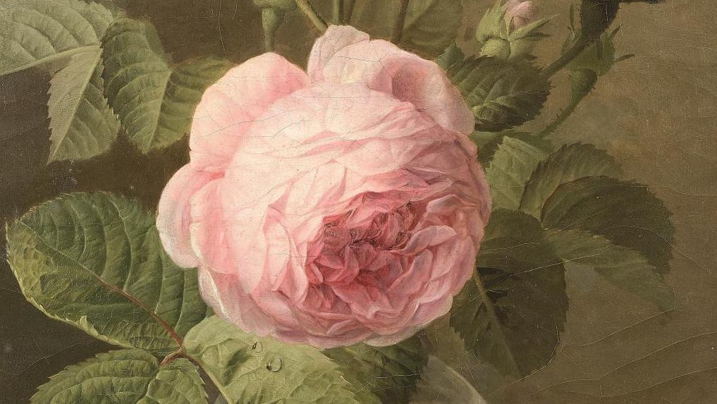 Jan Frans Van Dael (1764-1840), Roses dans un vase bulbe posé sur un entablement... Rosa, rosa, rosam…