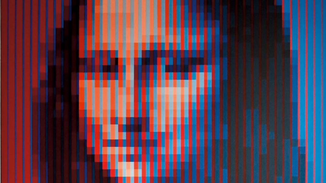 Yvaral (1934-2002), Mona Lisa Synthétique, toile, 1979, 196 x 130 cm. Adjugé : 1... De Vasarely à Jenkins, des effets optiques à la matière pure