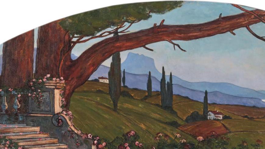 Jean-Roger Sourgen (1883-1979), La Côte basque depuis un jardin à balustrade près... Le quotidien basque, de la montagne à l’océan