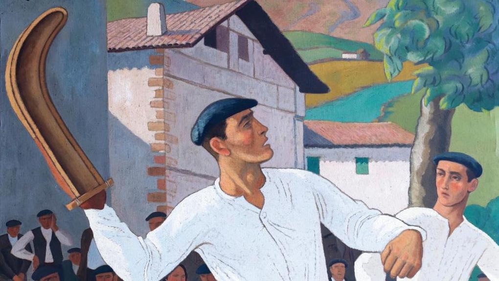 Ramiro Arrue (1892-1971), Les Grands Pelotaris, huile sur toile (détail), 207 x 133 cm.... La fine fleur des artistes du Pays basque