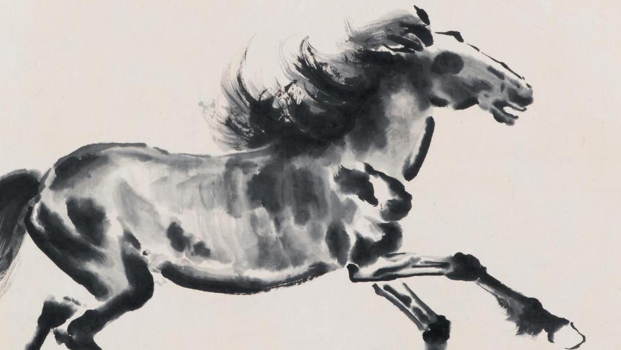 Xu Beihong (1895-1953), Cheval, encre et lavis sur papier daté de l’automne 1938... Cheval échappé