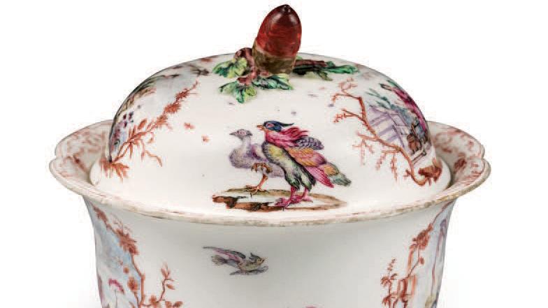 Vincennes, vers 1749-1751. Sucrier couvert en porcelaine tendre, le rebord du corps... Collaboration artistique