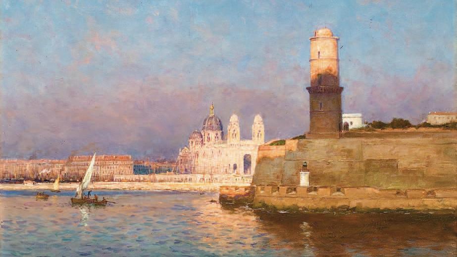 Jean-Baptiste Olive (1848-1936), Entrée du port de Marseille, vue de la Major, huile... Marseille éternelle ...