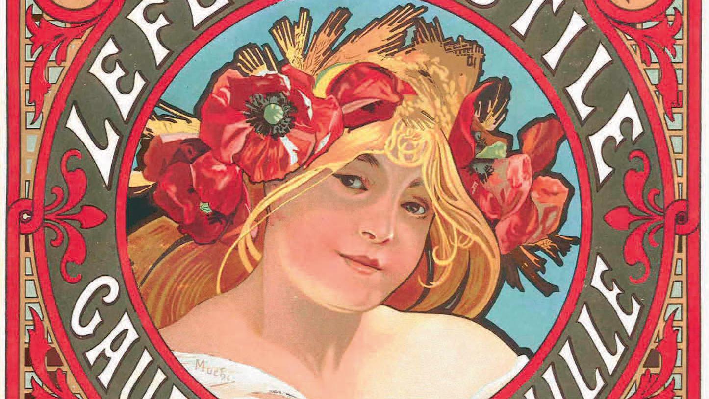 Alphonse Mucha, épreuve originale avec bande-test des couleurs avant tirage, pour... Les filles à la vanille