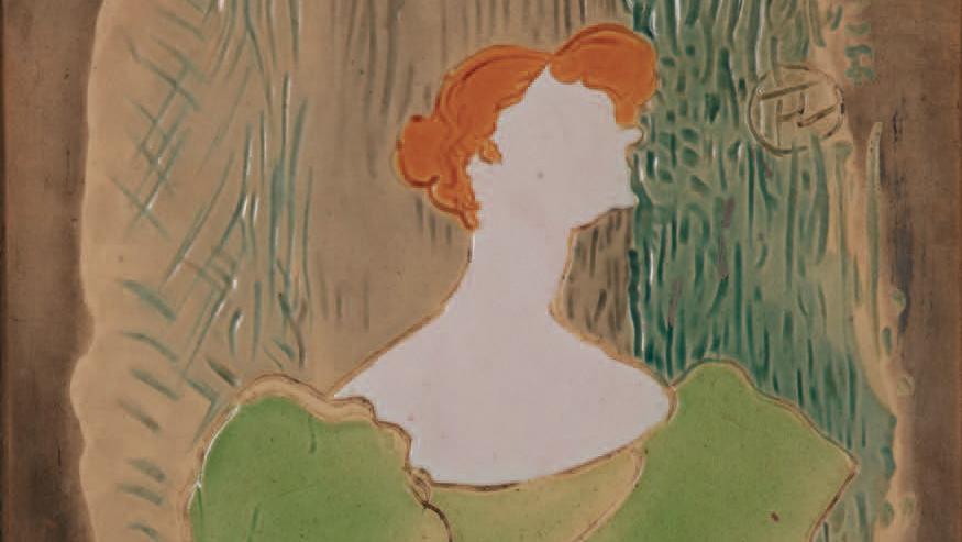 Henri de Toulouse-Lautrec (1864-1901), Yvette Guilbert, plaque en céramique partiellement... Rencontres artistiques