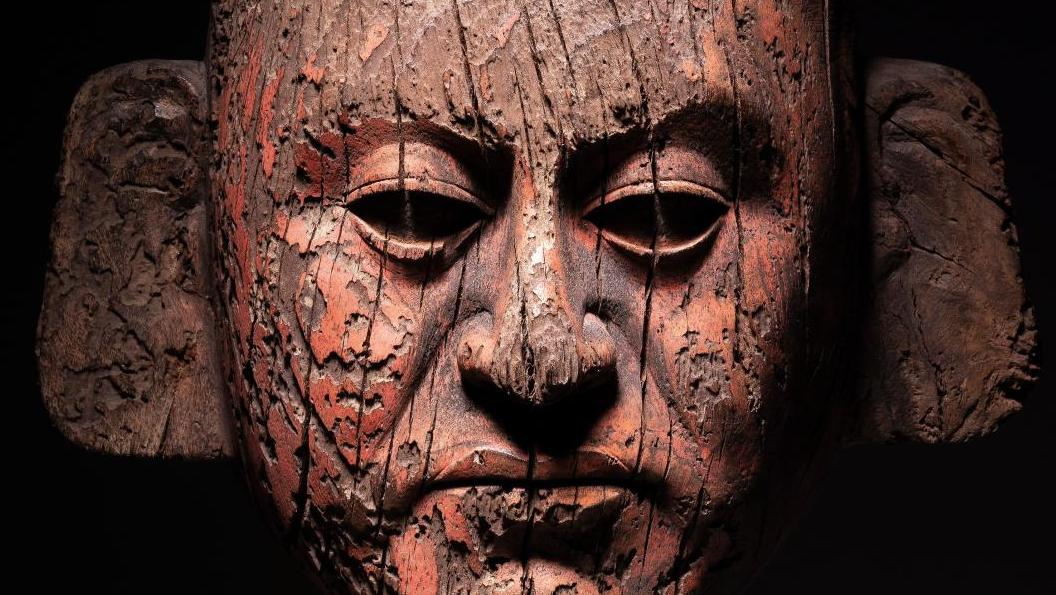 Nord du Pérou, culture Mochica, Intermédiaire ancien, 100-700 apr. J.-C. Masque funéraire... Art funéraire chez les Mochicas