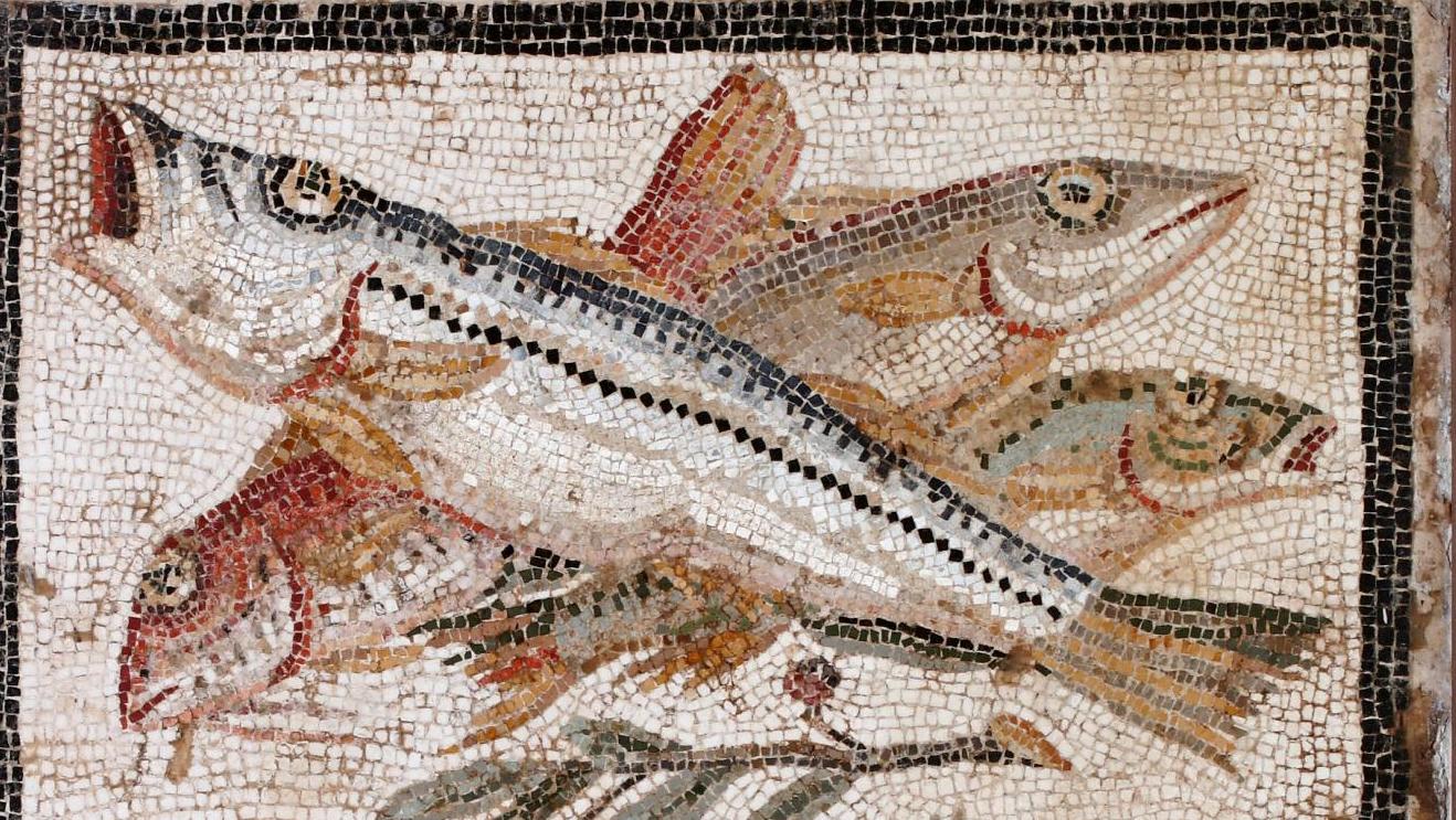 Mosaïque avec nature morte de poissons et autres animaux, Pompéi, Ier siècle av. J.-C.,... Pompéi. Un récit oublié
