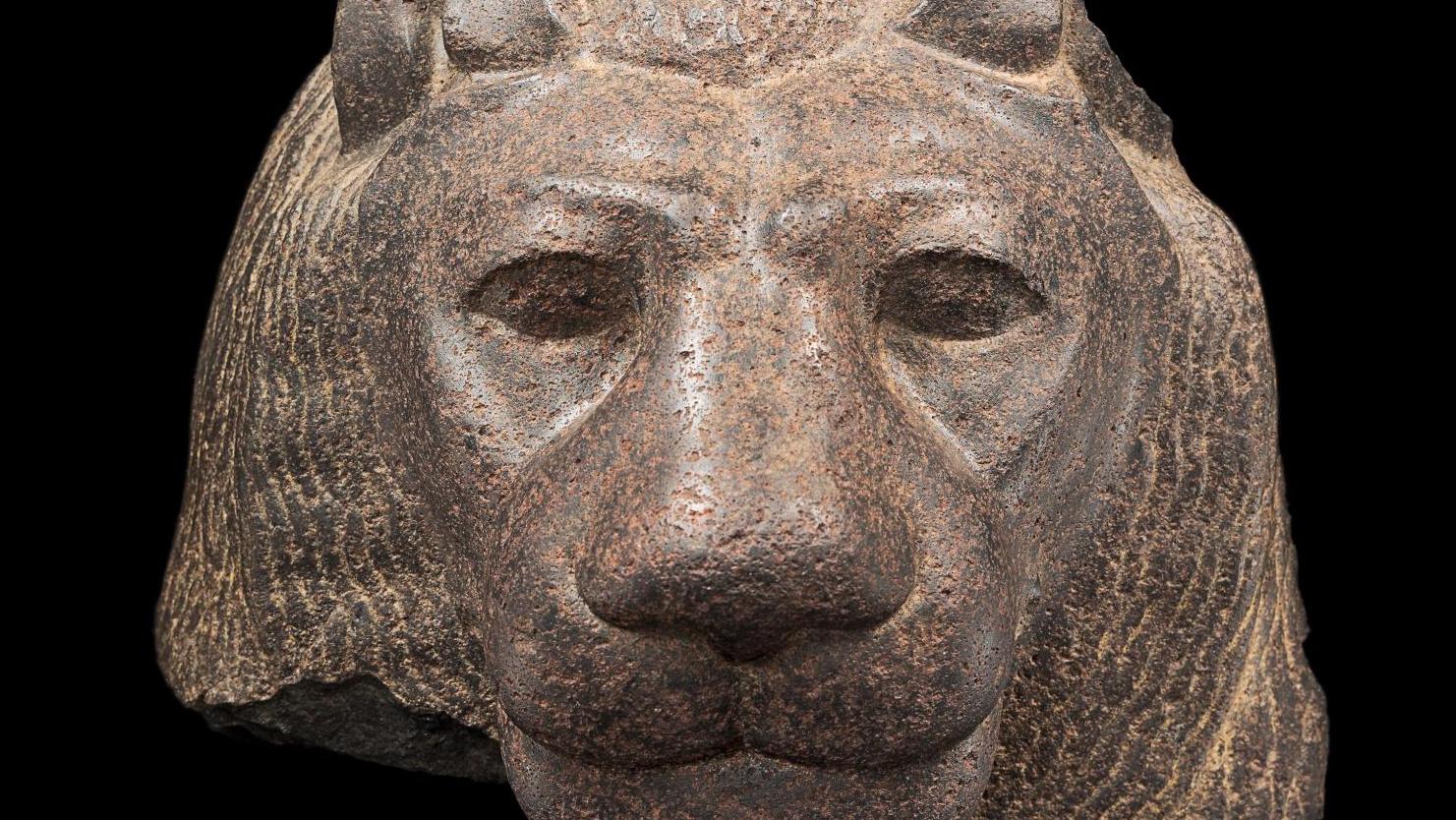 Gargouille en forme de tête de lion, pyramide de Niouserré, Abousir (Égypte), Ancien... Des lions et des hommes