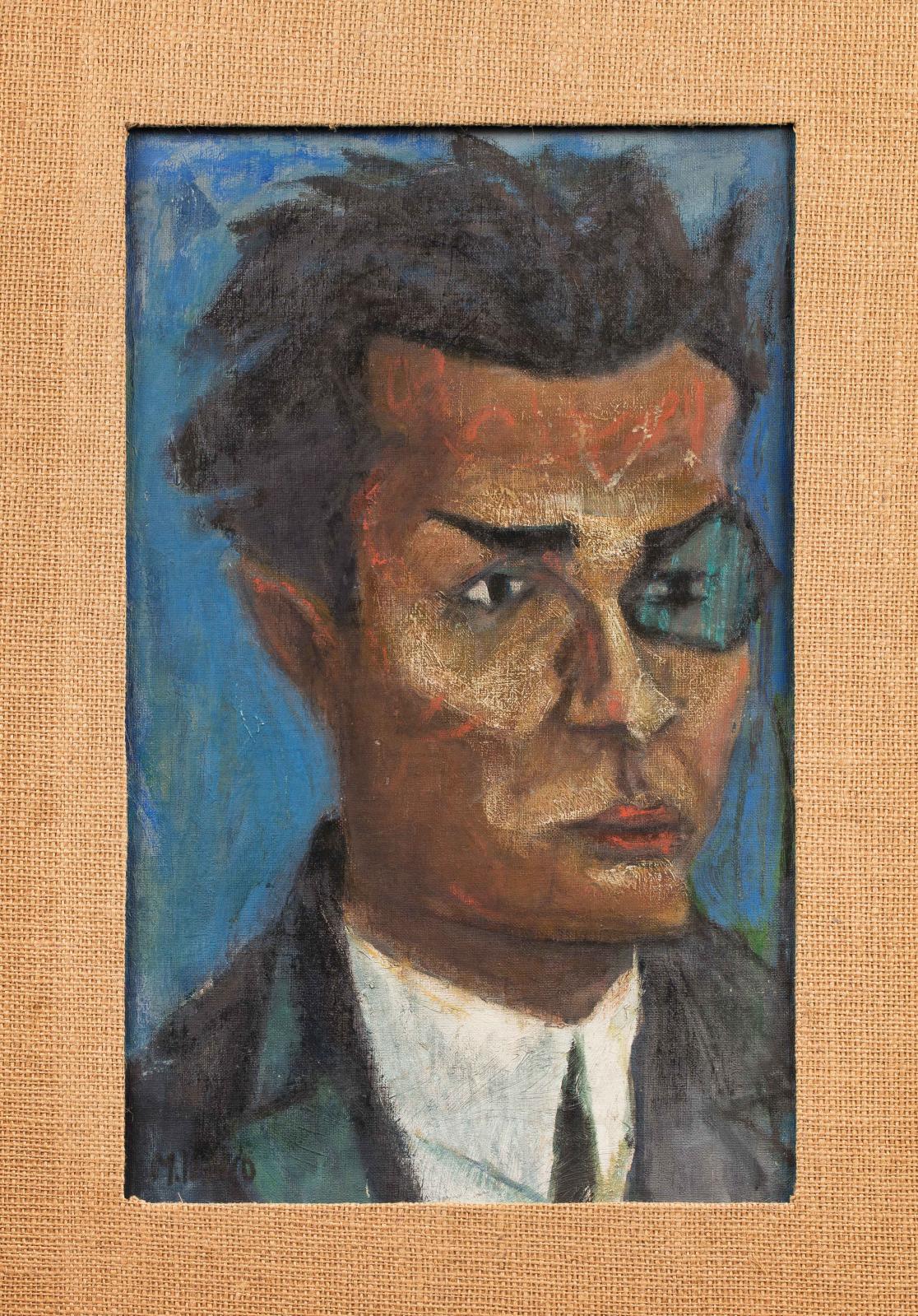 Marcel Janco (1895-1984), Portrait de Tristan Tzara, huile sur carton entoilé, au revers inscription «Marcel Janco TRISTAN TZARA Zurich 1915-16», 61,5