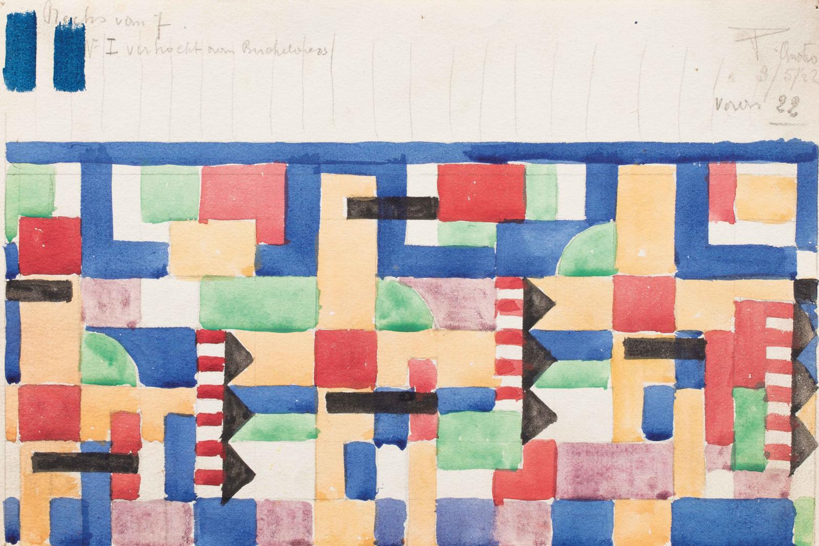 Jozef Peeters (1895-1960), Composition, graphite et aquarelle sur papier daté et situé «P. Antwerp. 3/5/22», «Josef Peeters» au revers, 16,6 x 23,5 cm