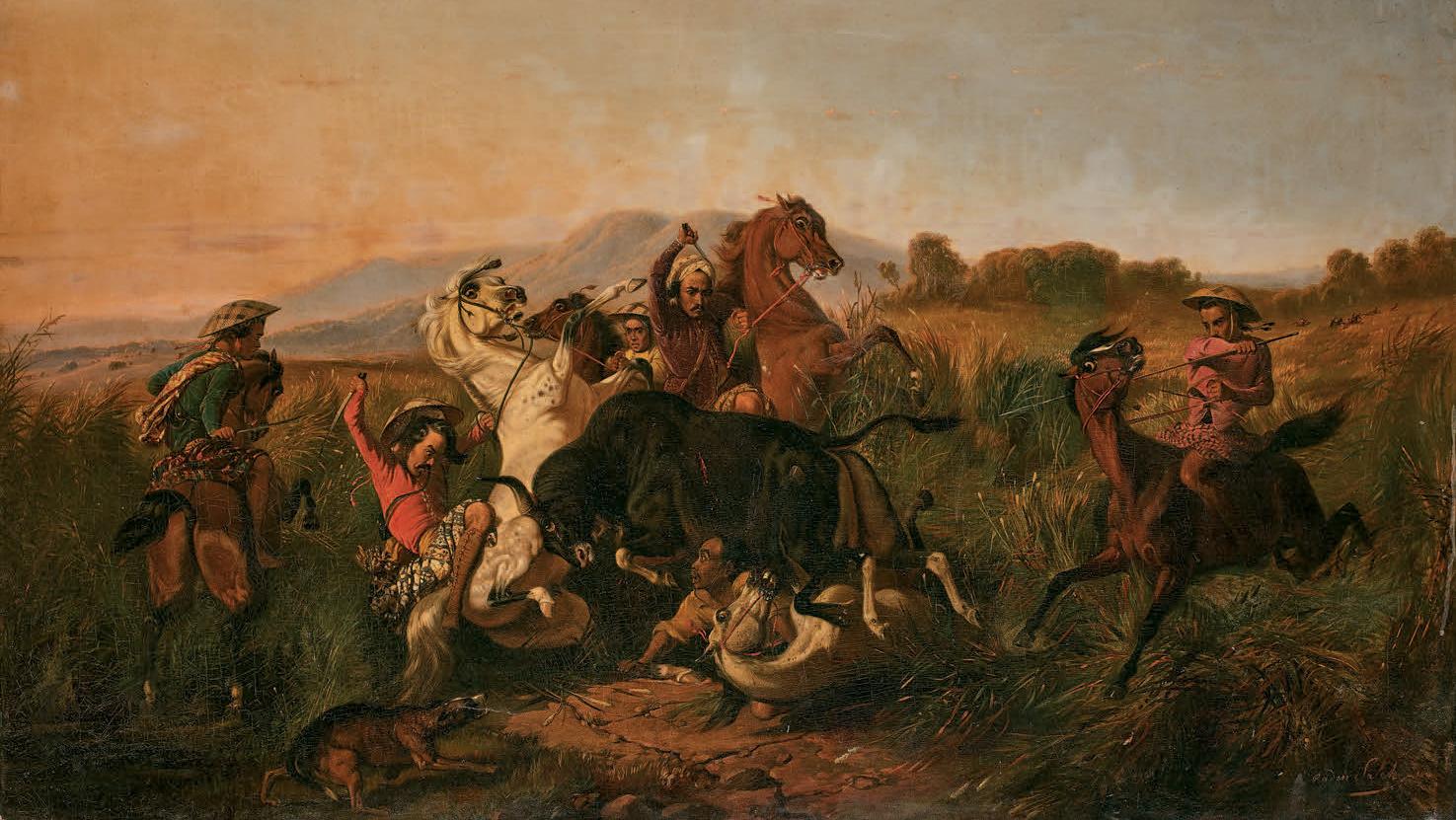 Raden Salèh Sarief Bustaman, dit Raden Saleh (vers 1811-1880), La Chasse au taureau... Un Indonésien peintre francophile