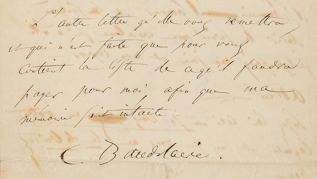 Charles Baudelaire (1821-1867), autograph letter signed "C. Baudelaire", to Narcisse... Baudelaire's Private Life